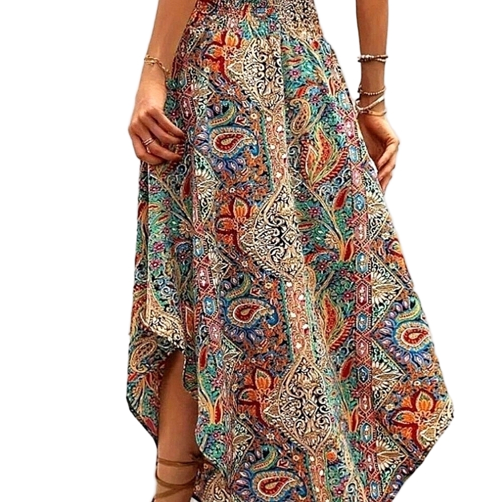 Bohemian Hi-Lo Skirt Paisley Summer Vacay Skirts S M L Plus size Outfits - Picture 6 of 9
